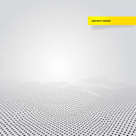 Stylish wave mesh made with black dots particles. Vector illustration. Isolated on gray backgroundのイラスト素材