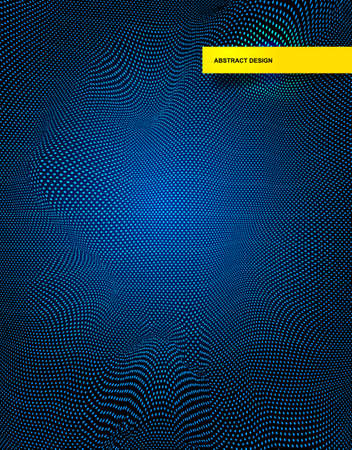 Stylish wave mesh made with blue dots particles. Vector illustration. Isolated on dark blue backgroundのイラスト素材