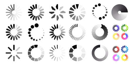 Big set of loading icons. Black and white selection. Vector illustration. Isolated on white backgroundのイラスト素材