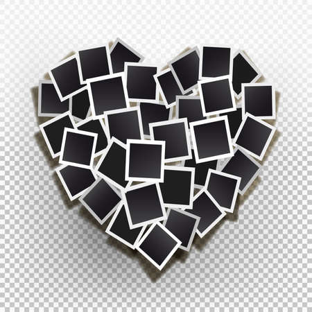 Set square vector photo frames in the form hearts. Vector illustration. Isolated on a transparent backgroundのイラスト素材