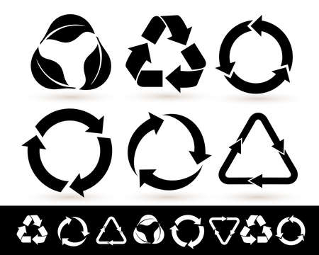 Recycled cycle arrows icon set. Recycled eco black icon. Vector illustration. Isolated on white backgroundのイラスト素材