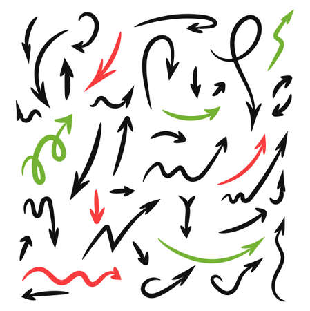Set of grunge sketch handmade watercolor doodle arrow. Vector illustration. Isolated on white backgroundのイラスト素材