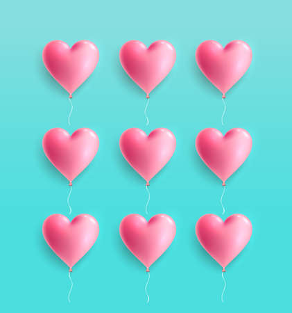 Love heart balloon concept on pastel colors. For greeting cards and invitations of the wedding, birthday, Valentine's Day. Vector minimal concept illustration. Isolated on light blue backgのイラスト素材