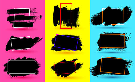Black paint, ink brush stroke, brush, line or texture. Dirty artistic design element, box, frame or background for text. Blank shapes for your design.のイラスト素材