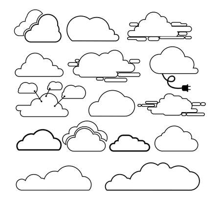 Set of clouds line art icon. Storage solution element, databases, networking. Software image, cloud and meteorology concept. Vector illustration. Isolated on white backgroundのイラスト素材