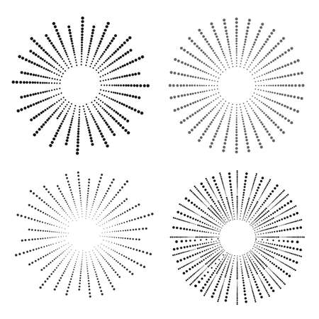 Set of halftone effect. Abstract dotted background. Black dots on white background. Black and white sunburst background. Vector illustration. Isolated on white backgroundのイラスト素材
