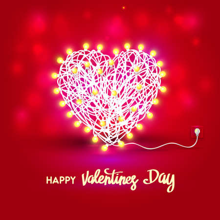 Happy valentines day. Heart from garlands. Template for your design. Vector illustration. Isolated on pink backgroundのイラスト素材