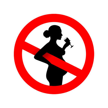 No alcohol during pregnancy period sign. Forbidden sign. Vector illustration. Isolated on white backgroundのイラスト素材