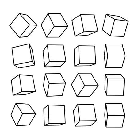 Set of Cube icon set with perspective 3d model of a cube. Vector illustration. Isolated on white backgroundのイラスト素材