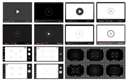 Big Set of modern video players, slr digital camera viewfinder and smartphone camera. Flat design template for web and mobile apps. Vector illustration. Isolated on white backgroundのイラスト素材