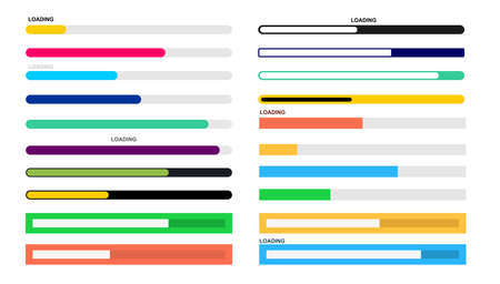 Set of progress upload indicator bar. Flat design. Vector illustration process indicator. Isolated...