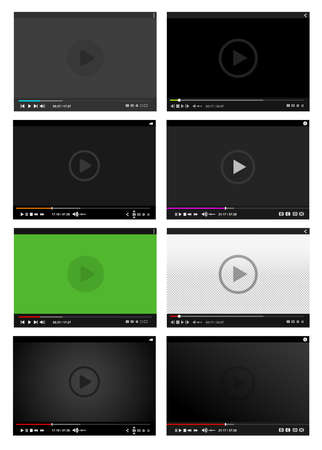 Set of modern video players. Flat design template for web and mobile apps. All elements are conveniently grouped. Vector illustration. Isolated on white backgroundのイラスト素材