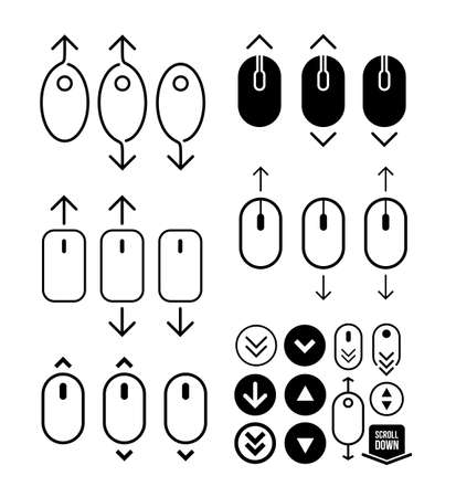 Set of scroll down up computer mouse icon. Flat design. Vector illustration. Isolated on white backgroundのイラスト素材