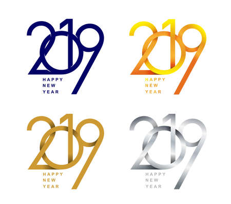 Happy New Year. Set of 2019 text design pattern. Vector illustration. Isolated on white backgroundのイラスト素材
