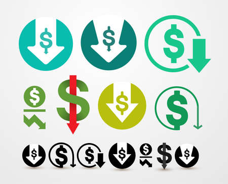 Set of cost reduction icon. Expense abbreviation Vector illustration. Isolated on white backgroundのイラスト素材