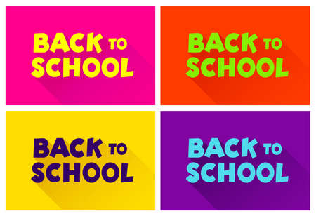 Set of text back to school. In the style of comics of colorful. Design element for the design of leaflets, cards, envelopes, covers, flyers, book. Vector illustration. Isolated on white backgroundのイラスト素材