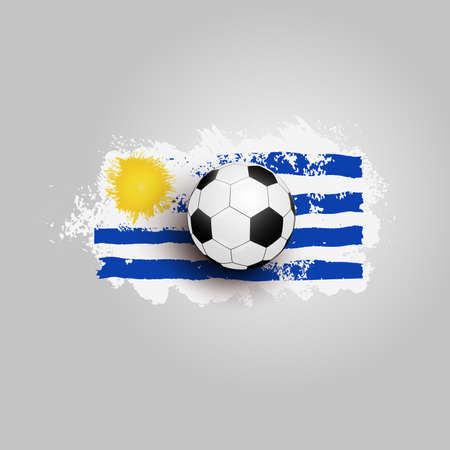 Realistic soccer ball on flag of Uruguay, made of brush strokes. Design element. Vector illustration. Isolated on white backgroundのイラスト素材