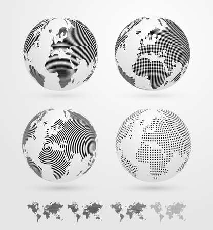 Set of globe shape, world map created from dots. Flat design. Vector illustration. Isolated on white backgroundのイラスト素材