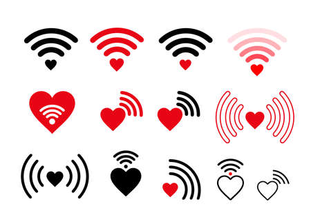 Set of wifi heart icon. Vector illustration. Isolated on white backgroundのイラスト素材
