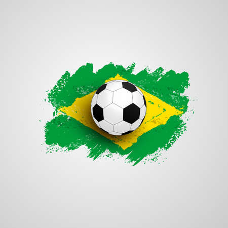 Realistic soccer ball on flag of Brazil, made of brush strokes. Design element. Vector illustration. Isolated on white backgroundのイラスト素材