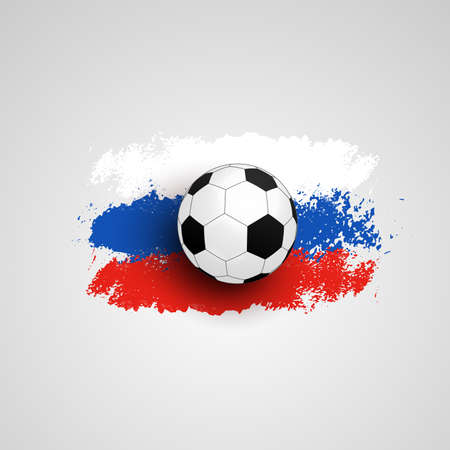 Realistic soccer ball on flag of Russia, made of brush strokes. Design element. Vector illustration. Isolated on white backgroundのイラスト素材