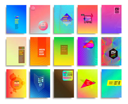 Set of modern cover design with dynamic colorful halftone geometric gradient. Template for presentation, magazine, brochure, poster in a4 size. Vector illustration. Isolated on white backgroundのイラスト素材