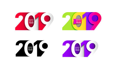 Happy New Year. Set of 2019 number text design typography pattern. Design for greeting poster and cards, calendars, banners, site, business card, covers. Isolated vector illustrationのイラスト素材