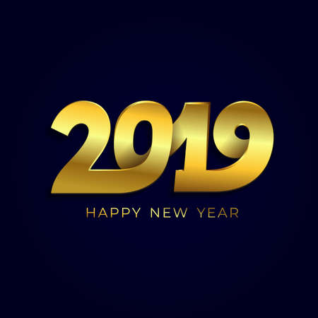 Happy New Year. 2019 golden text design pattern. Cover of business diary for 2019 with wishes. Brochure design template. Vector illustration. Isolated on black background.のイラスト素材