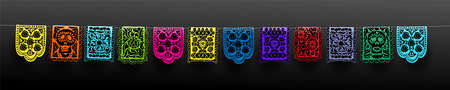 Mexican set of bunting for Day of the Dead. Dia de los Muertos. Hand drawn. For your design...