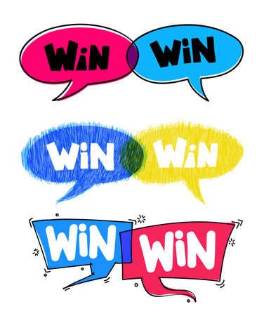 Set of Win-win. Business concept. Drawn by hand vector illustration. Isolated on white background.のイラスト素材