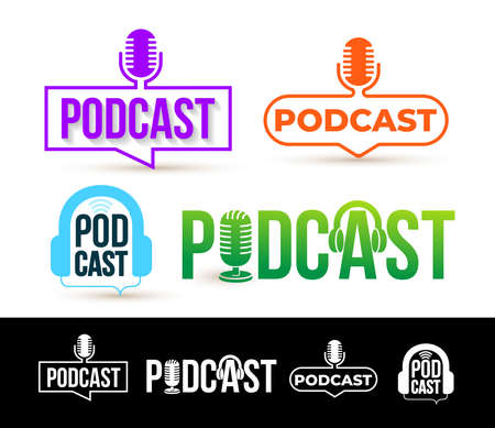 Set of Podcast logo. Badge, icon. Vector illustration. Isolated on white background.のイラスト素材