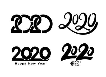Big Set of 2020 text design pattern. Collection of Happy New Year and happy holidays. Vector illustration. Isolated on white background.のイラスト素材