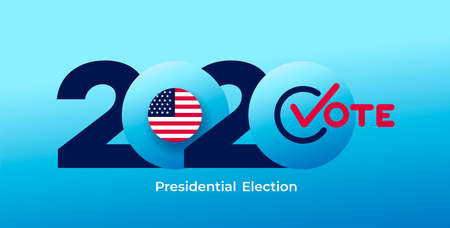 2020 United States of America presidential election logo. Text design pattern. Vector illustration. Isolated on blue background.のイラスト素材