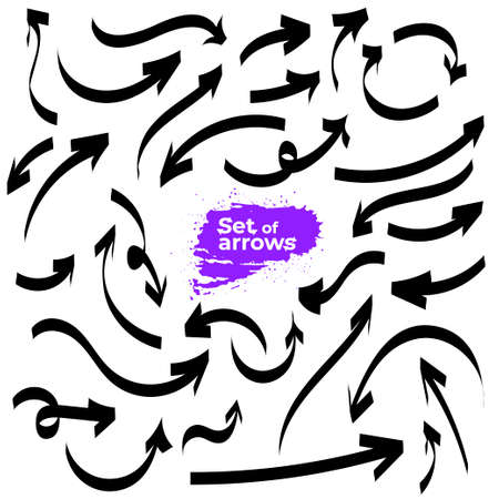 Set of hand drawn arrows. Grunge sketch handmade doodle arrow. Vector illustration. Isolated on white background.のイラスト素材