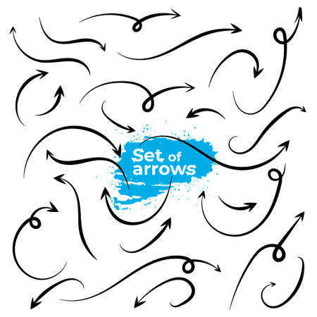 Set of hand drawn arrows. Grunge sketch handmade doodle arrow. Vector illustration. Isolated on white background.のイラスト素材