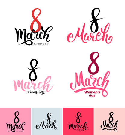 Set of Hand lettering greetings text - 8 march. Vector illustration. Isolated on white background.のイラスト素材