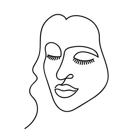Abstract vector face one line drawing. Portrait woman minimalist style. Isolated on white background.のイラスト素材