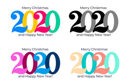 Happy new year 2020. Cover of card logo for 2020. Set of Vector illustration. Isolated on white background.のイラスト素材