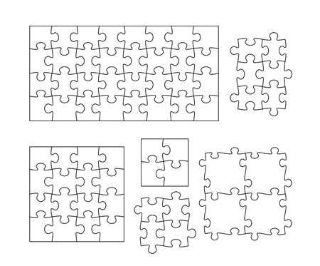 Set of black and white puzzle pieces. Vector illustration. Isolated on white background.のイラスト素材