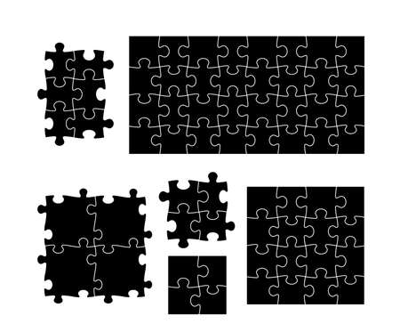 Set of black puzzle pieces. Vector illustration. Isolated on white background.のイラスト素材
