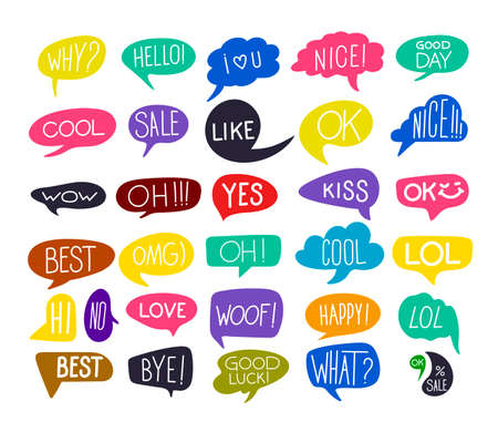 Set Of Colorful Questions Speech Bubbles In Flat Design With Short Messages. Flat Design. Vector Illustration. Isolated On White Background.のイラスト素材