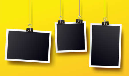Set Of Photo Frames. Realistic Detailed Photo Icon Design Template. Vector Isolated On Yellow Background.のイラスト素材