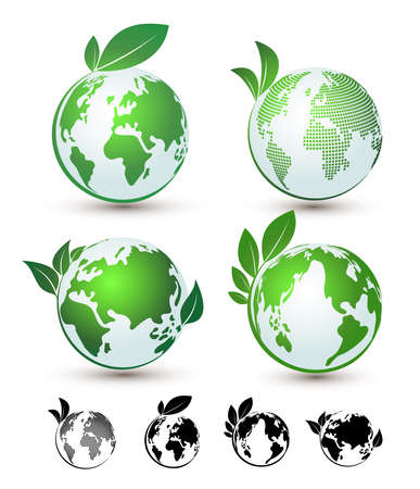 Set of Planet earth with plant logo flat design.Vector illustration. Isolated on white background.のイラスト素材