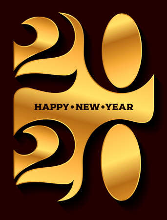 2020 Happy new year logo. Celebration text graphics. Cover of business diary for with wishes. Brochure design template, poster, card, banner. Vector illustration. Isolated on brown background.のイラスト素材