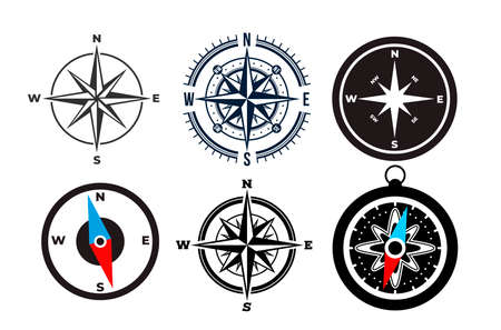 Set of compass icon in simple design. Flat design element. Vector illustration. Isolated on white background.のイラスト素材