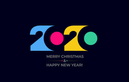 Happy new year 2020 vector background. Cover of card for 2020. Vector illustration. Isolated on black background.のイラスト素材