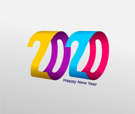 Happy New Year colored 2020 text design. Cover of business diary for 2020 with wishes. Brochure design template, card, banner. Vector illustration. Isolated on white background.のイラスト素材
