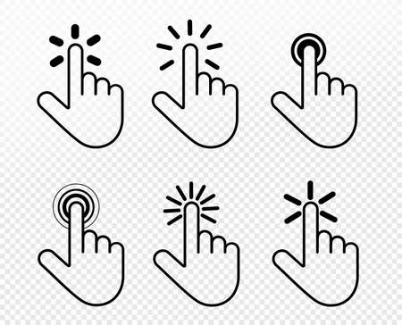 Set of hand click icon. Touch, click hand gesture symbol for your web site design, picture, art, app, UI. Vector symbol on transparent background.のイラスト素材