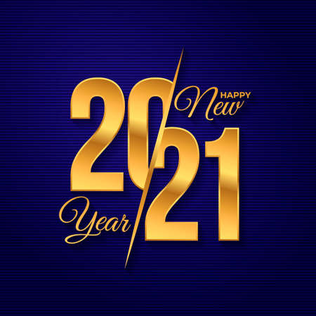 2021 logo happy new year. Celebration text graphics. Cover of business diary for with wishes. Brochure design template, poster, card, banner. Vector illustration. Isolated on blue background.のイラスト素材