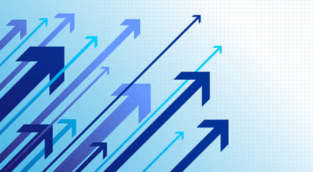 Blue arrows going up. Right movement. Growth success. Vector illustration. Isolated on white...